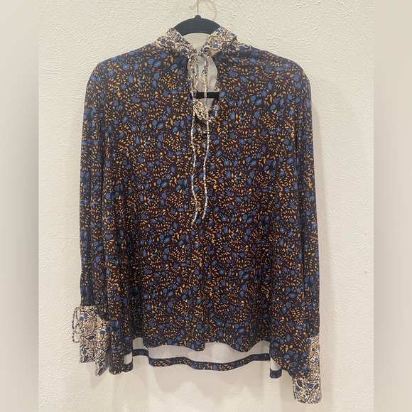 Catherine Malandrino Floral Contrast Fall Print Long Sleeve Cowl Neck Blouse XL - Picture 3 of 7